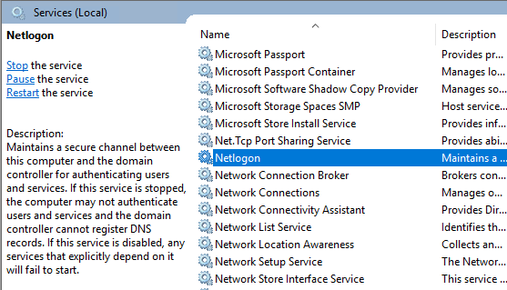 Netlogon service in services.msc